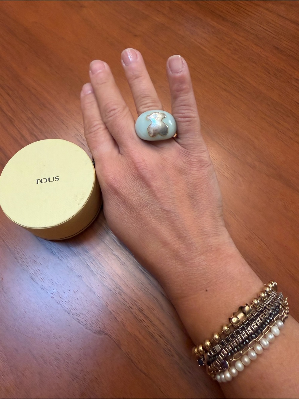 TOUS Pale Mint Green Statement Bear Ring – Silver - Picture 8 of 12